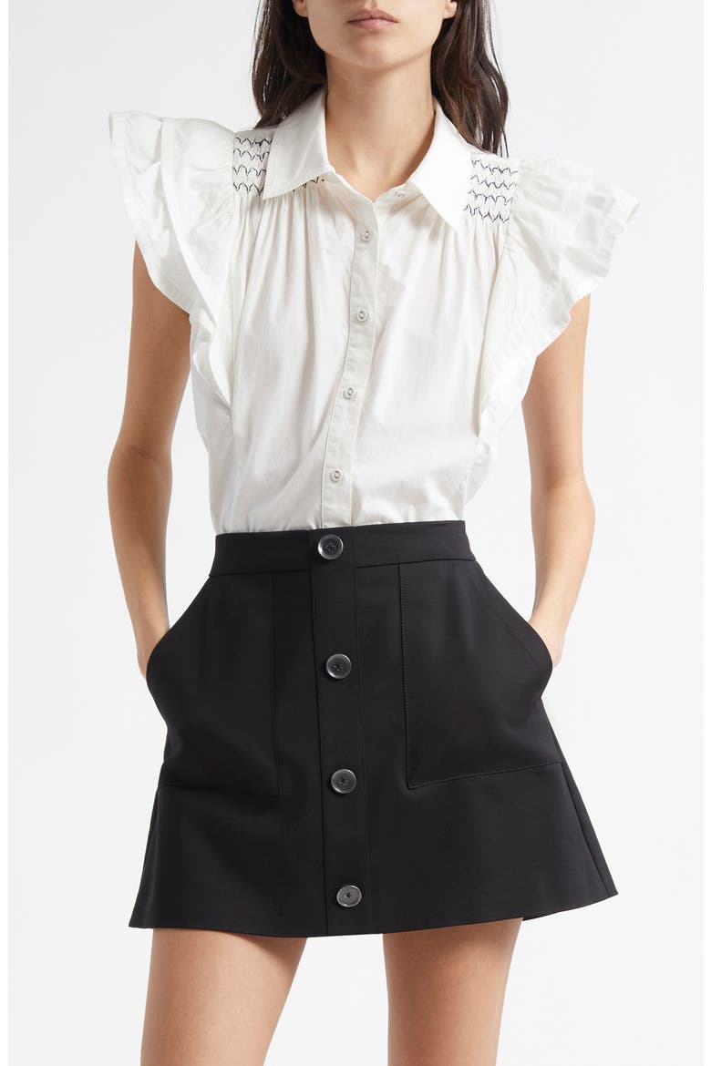 Marceline Flutter Sleeve Cotton Shirt, Main, color, WHITE