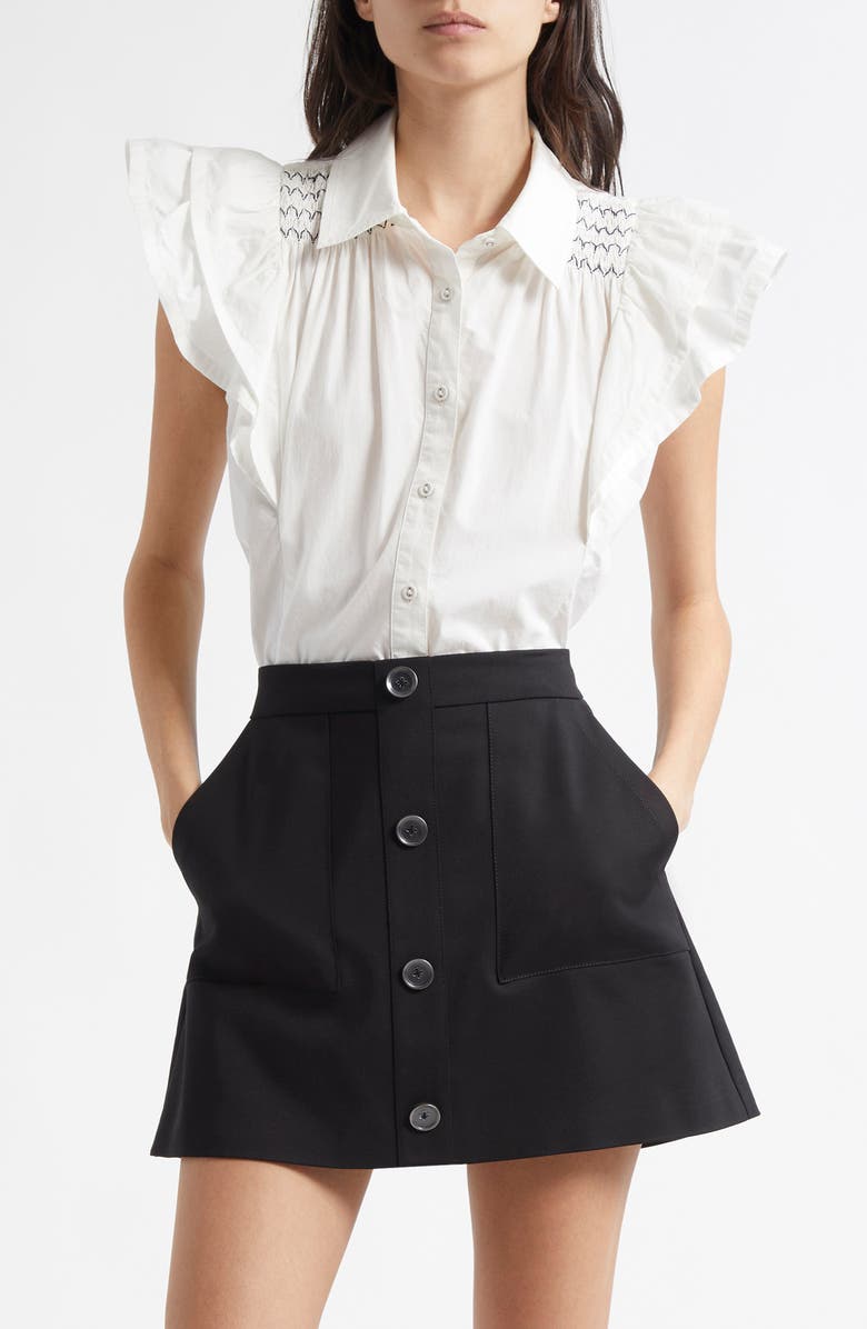 Ramy Brook Marceline Flutter Sleeve Cotton Shirt, Main, color, White