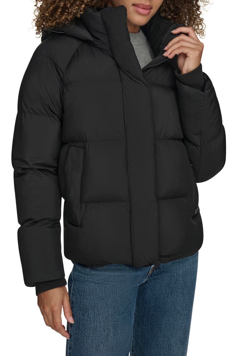 Hooded Quilted Puffer Jacket, Main, color, BLACK