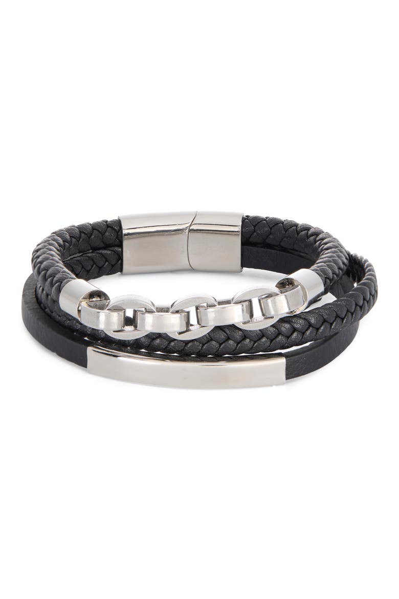 Men's Multirow Chain Link Bracelet, Main, color, BLACK- STAINLESS