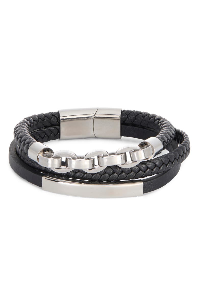 NORDSTROM RACK Men's Multirow Chain Link Bracelet, Main, color, Black- Stainless