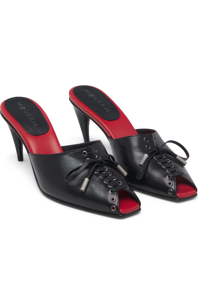 McQueen Lexie Peep Toe Sandal, Main, color, Black/ Red