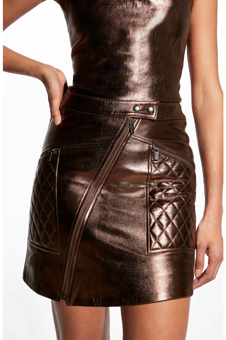 Elodie Upcycled Leather Skirt, Alternate, color, Bronze