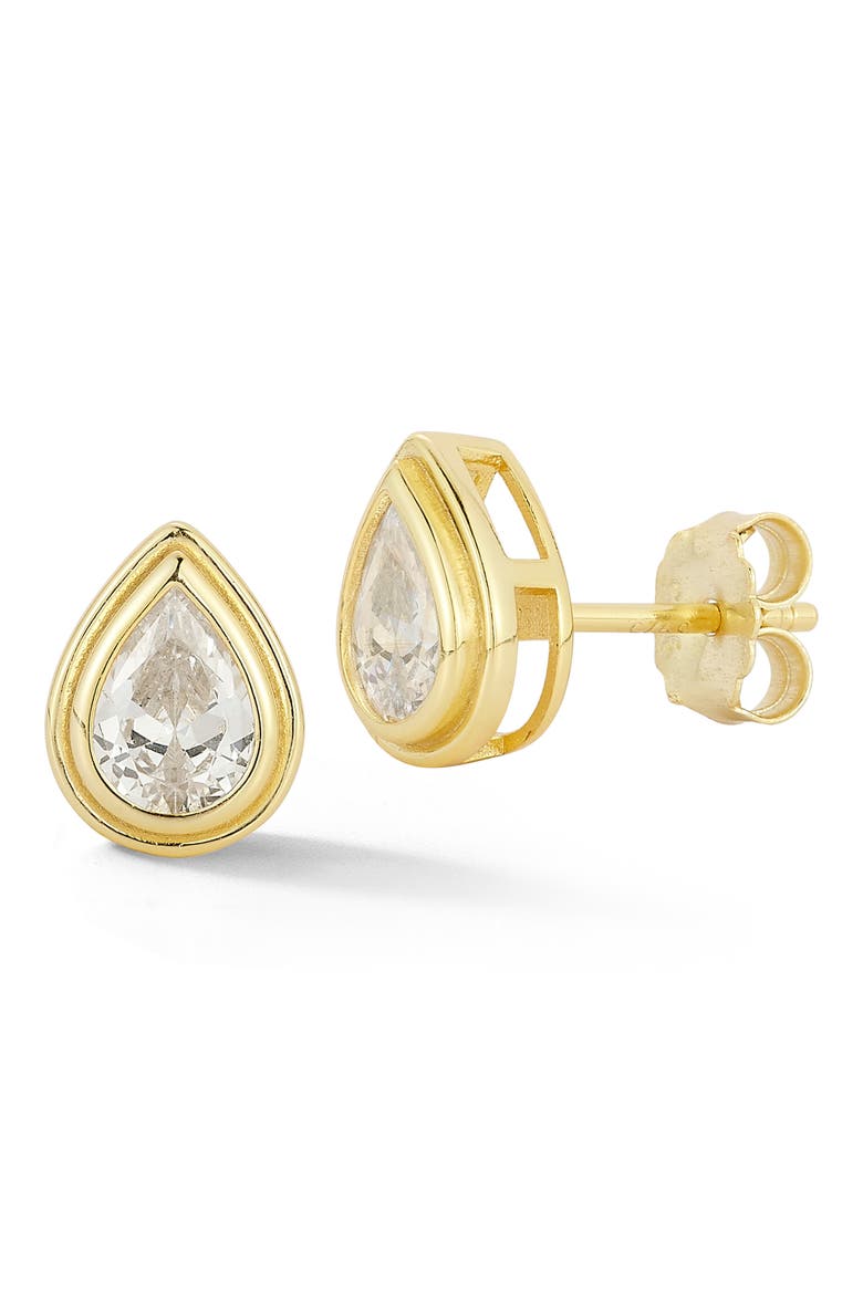 Cubic Zirconia Bezel Set Pear Stud Earrings, Main, color, GOLD