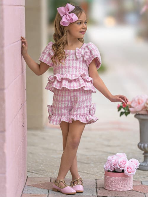 Mia Belle Girls Girls Feast In Fashion Pink Gingham Top And Short Set In Pink