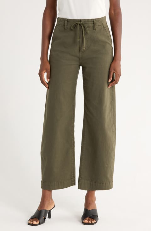 Arellia Drawstring High Waist Barrel Trouser Jeans (Vintage Forest Moss)