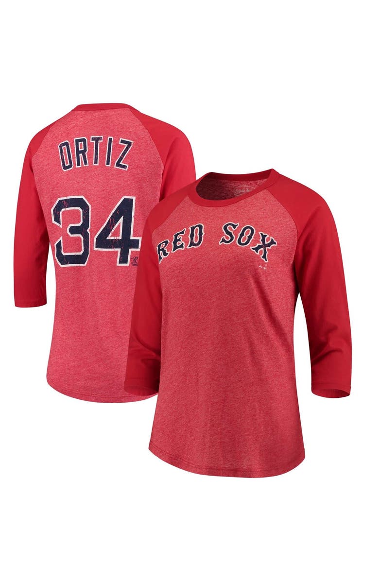 Majestic Threads Women's Majestic Threads David Ortiz Red Boston Red Sox Name & Number Tri-Blend Three-Quarter Length Raglan T-Shirt, Main, color, Red