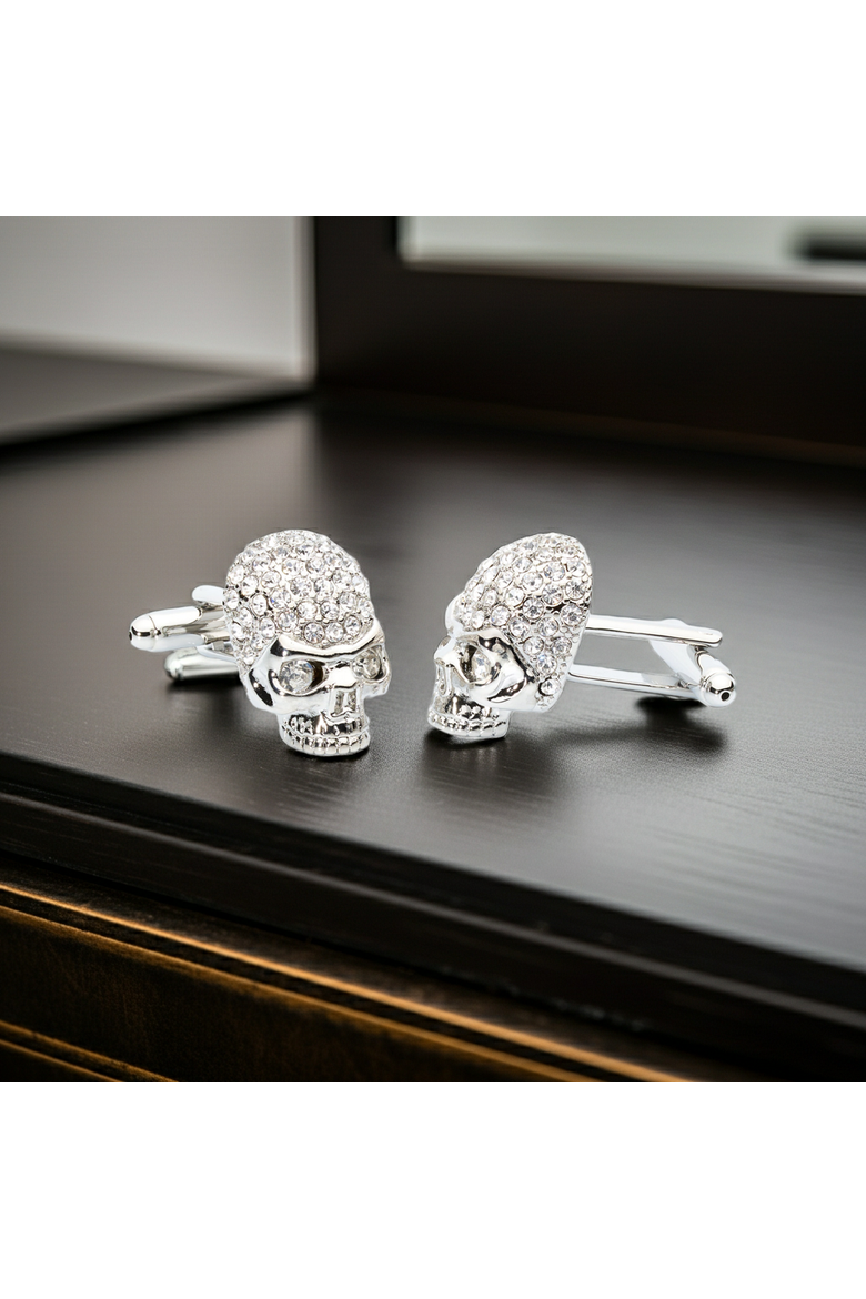 Crystal Skull Cufflinks, Alternate, color, Silver