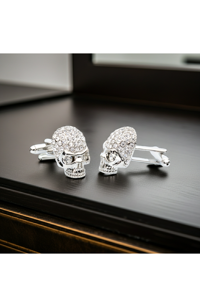 Prince of Scots Crystal Skull Cufflinks, Alternate, color, Silver