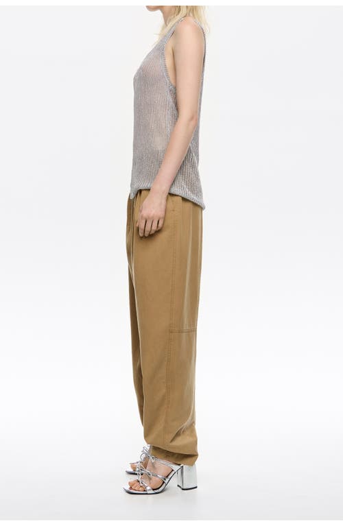 Bimba Y Lola Washed Cotton Darted Trousers In Brown