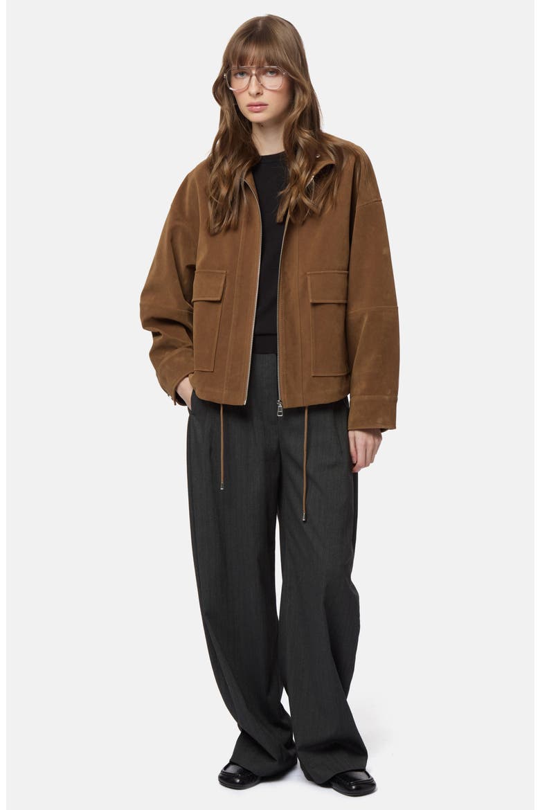 Kate Faux Suede Bomber Jacket, Alternate, color, SADDLE BROWN