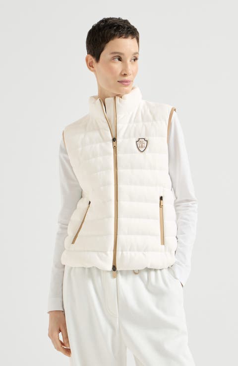 Techno cotton piqué down vest with logo