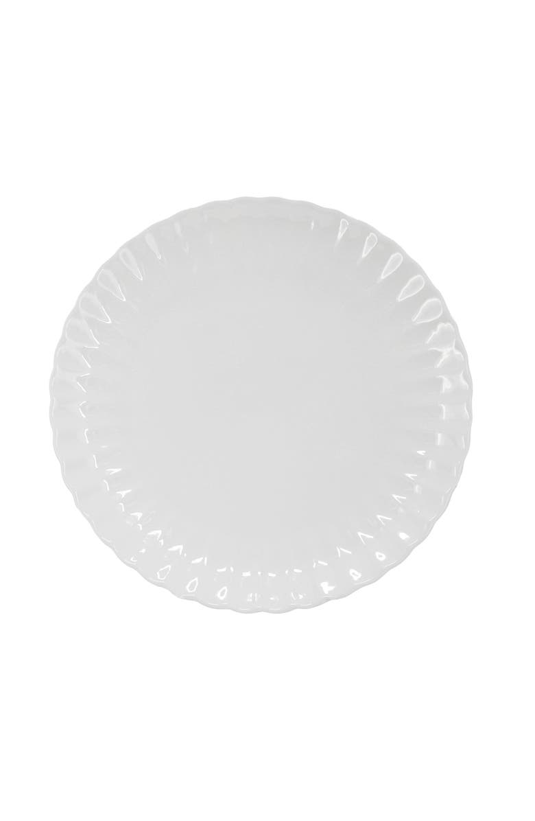 Elama Jane 16 Piece Scalloped Double Bowl Porcelain Dinnerware Set, Alternate, color, White