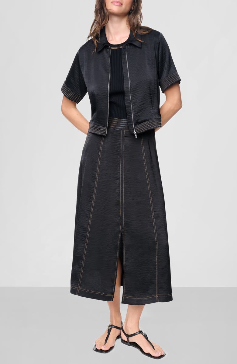DKNY Short Sleeve Satin Jacket, Alternate, color, Black/ Dune
