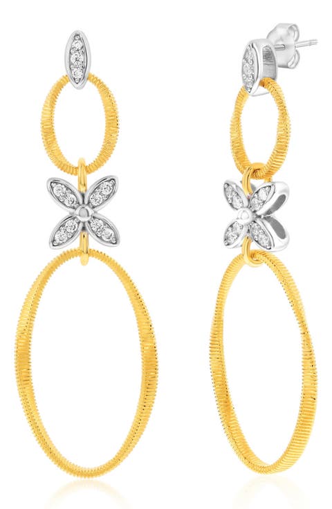 Golden Helix Flower Double Circle Coil Drop Earrings