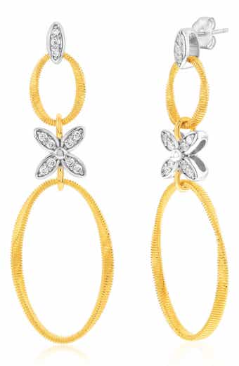 Golden Helix Flower Double Circle Coil Drop Earrings
