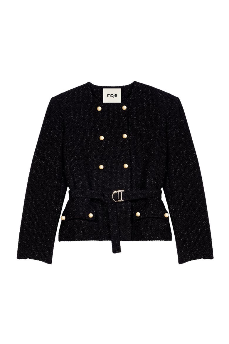 Mid-length double-breasted jacket, Alternate, color, Black