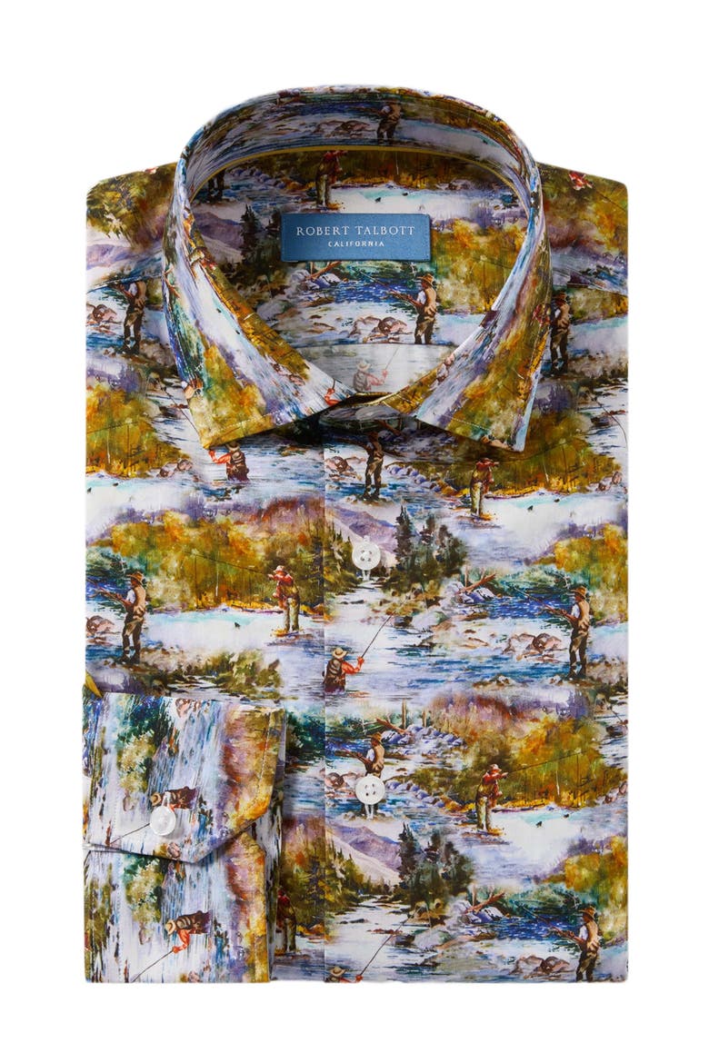 Reynolds Printed Fishing Scene Shirt, Alternate, color, Green Multi