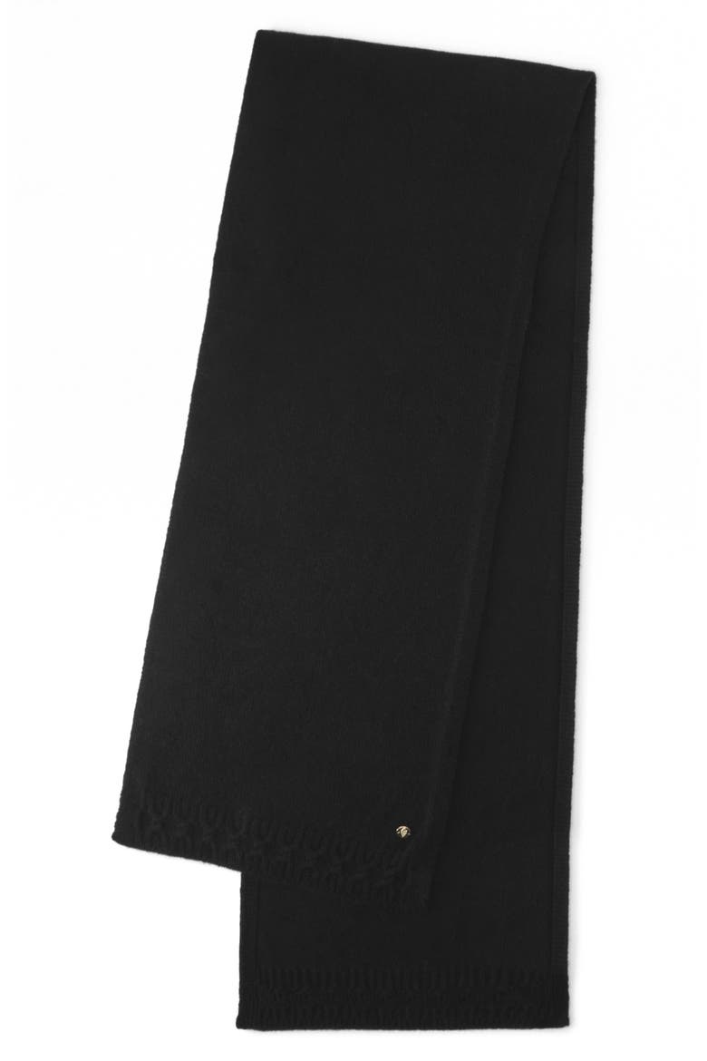 Candine Cable Trim Cashmere Scarf, Main, color, BLACK