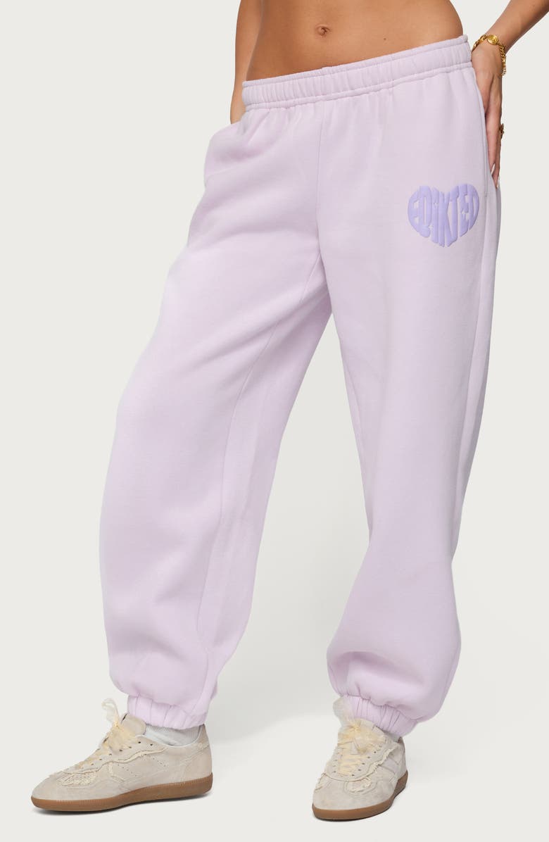 EDIKTED Major Love Logo Sweatpants, Alternate, color, Lilac