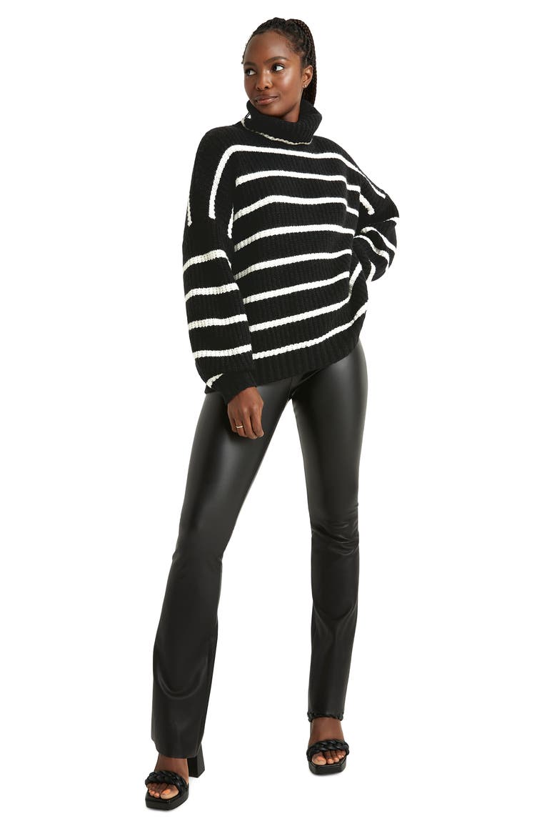x Cella Jane Stripe Turtleneck Sweater, Alternate, color, BLACK/ SNOW