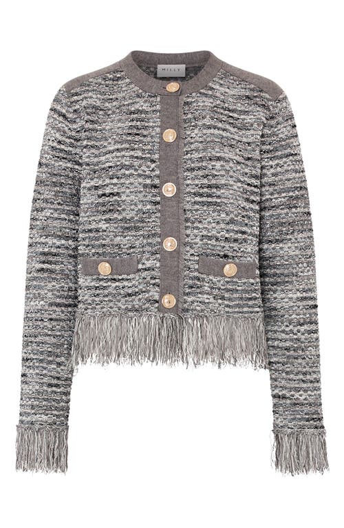 Milly Kaia Textured Knit Cardigan Jacket In Gray