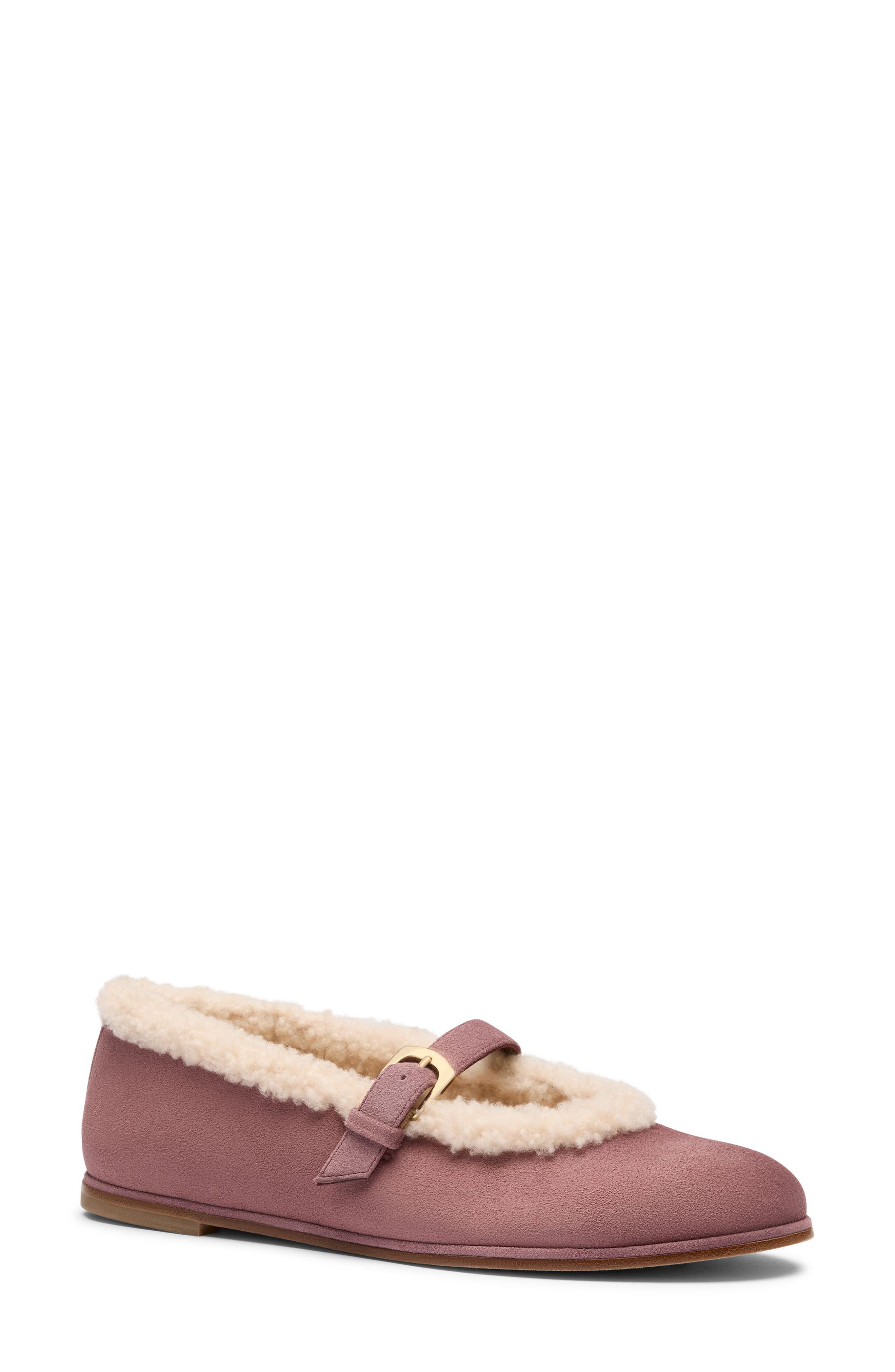 Sai Genuine Shearling Mary Jane Flat, Main, color, BROWNSTONE/ NATURAL