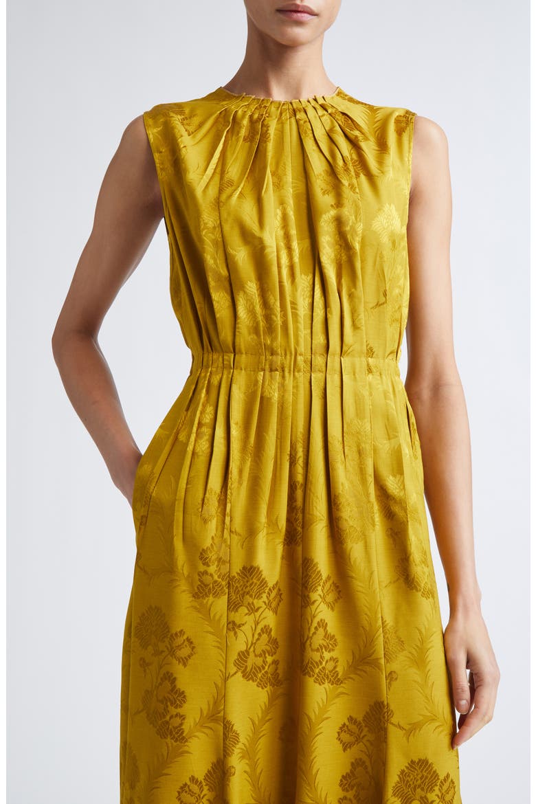 Leafy Jacquard Sleeveless Midi Dress, Alternate, color, SENAPE