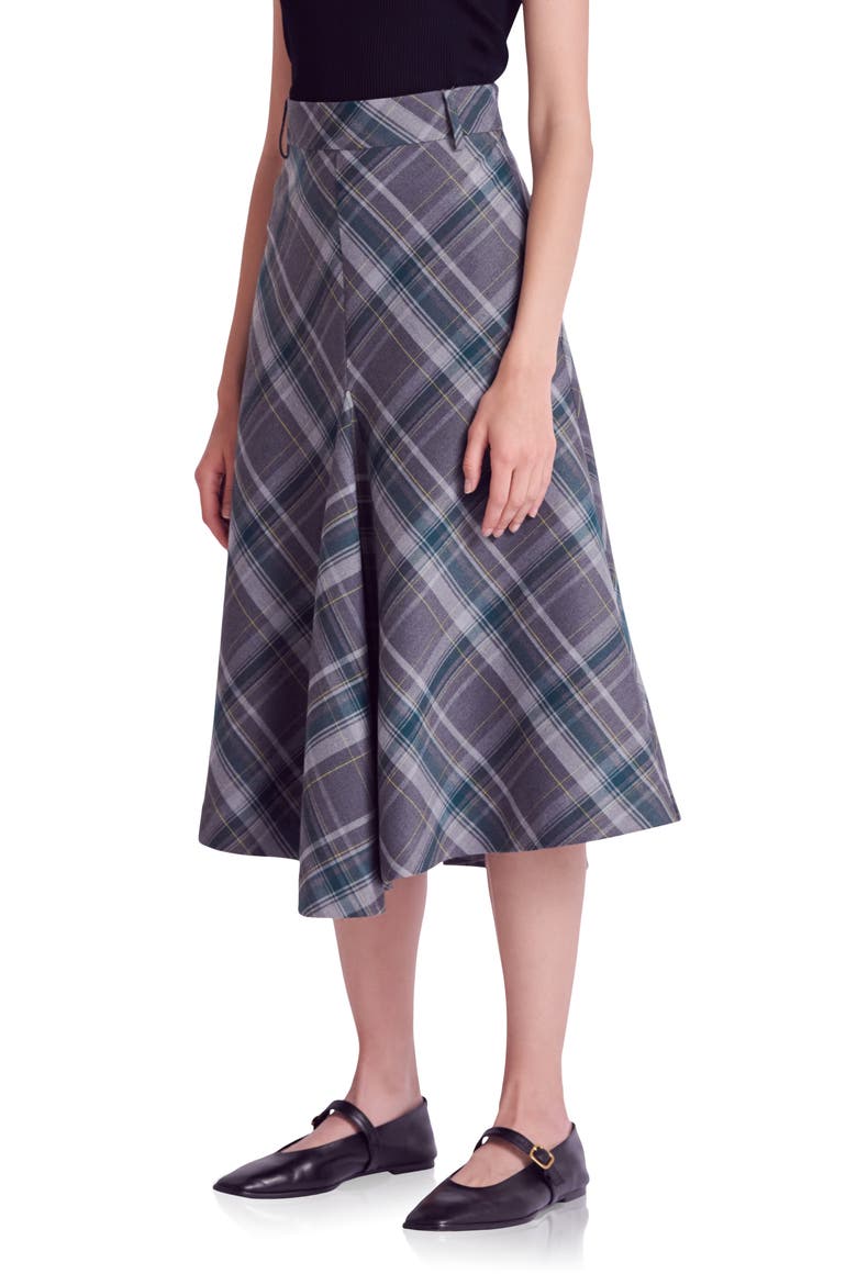 Plaid A-Line Midi Skirt, Alternate, color, GREY/ GREEN