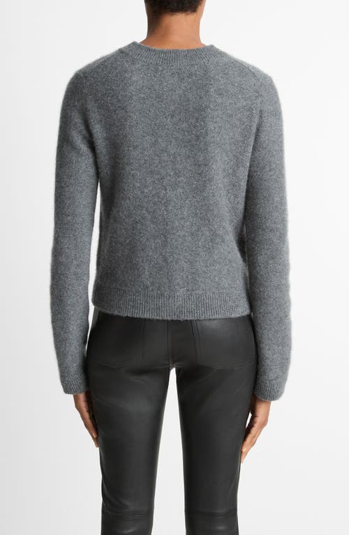 Vince Shrunken Boiled Cashmere Crewneck Cardigan In Gray