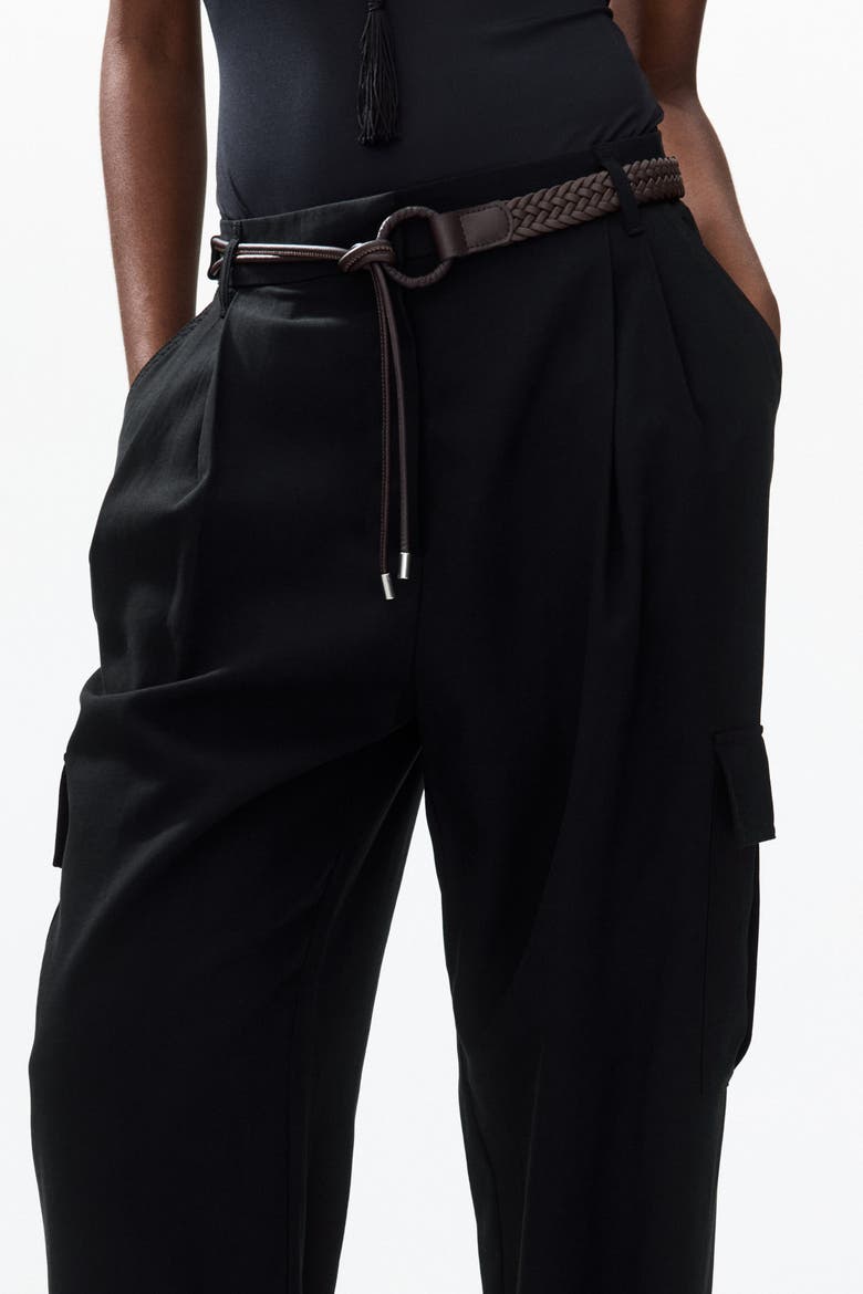 Belted Barrel Trousers, Alternate, color, Black