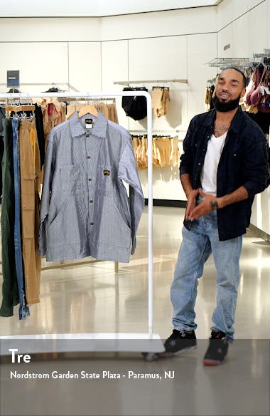 Pinstripe Cotton Button-Up Shop Jacket