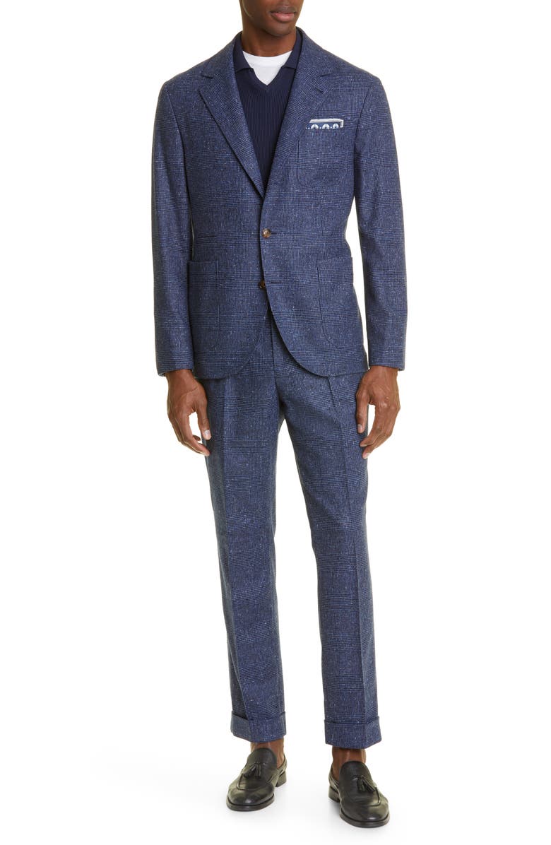 Brunello Cucinelli Prince of Wales Plaid Wool & Cashmere Two-Piece Suit, Main, color,