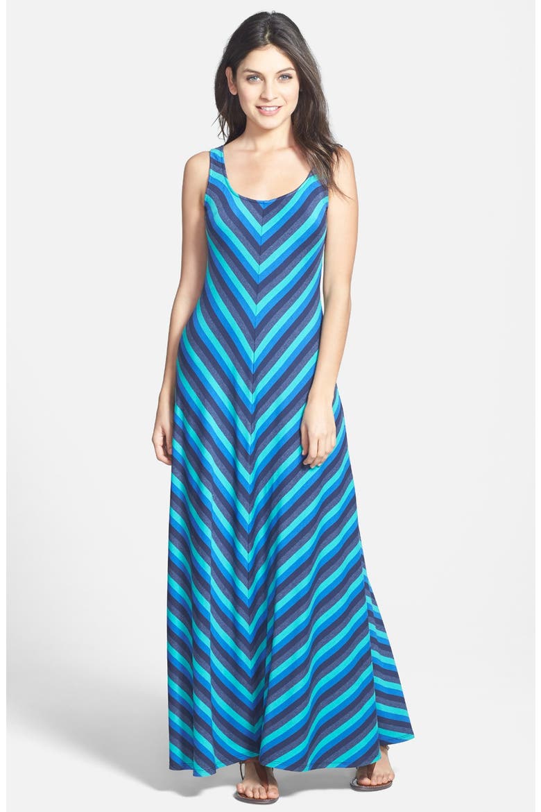 Matty M Jersey Maxi Dress, Main, color, TEAL STRIPE