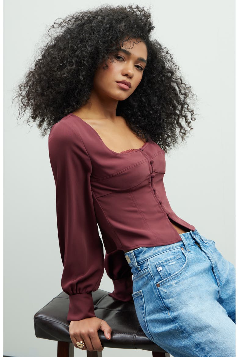 Matte Satin Corset Top, Alternate, color, BURGUNDY TANNIN