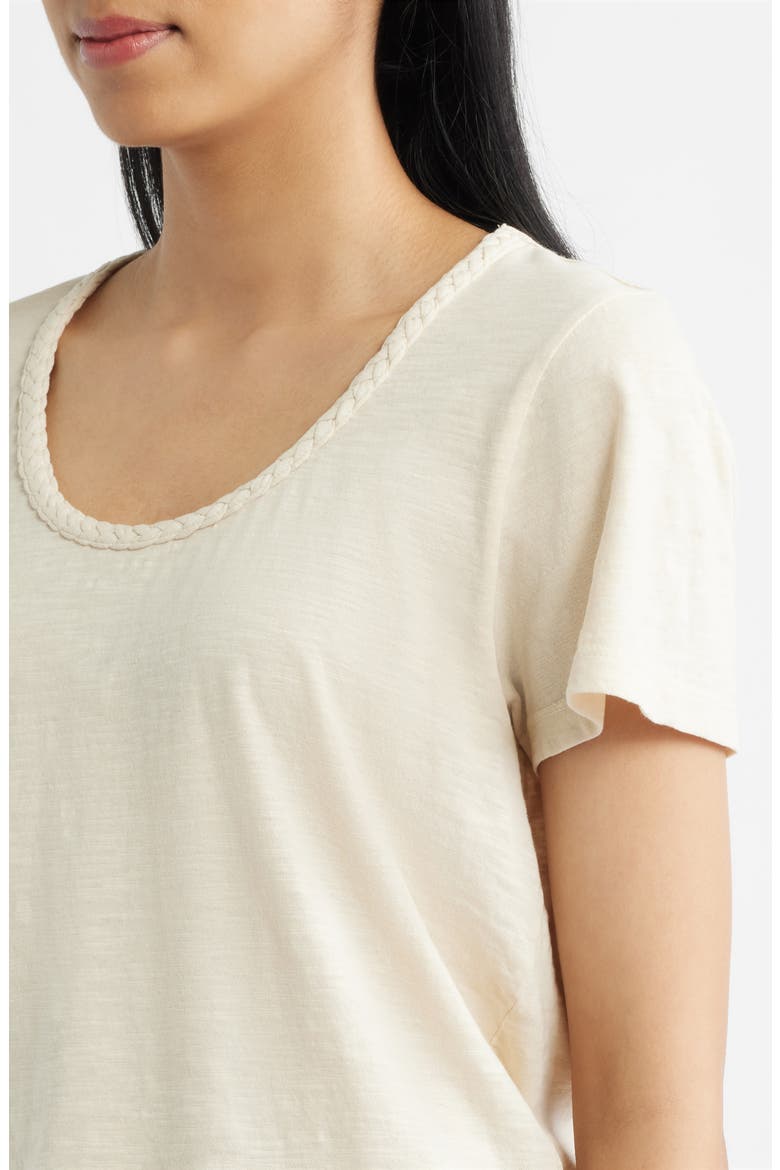 Braided Neck Relaxed Fit Cotton T-Shirt, Alternate, color, PARCHMENT