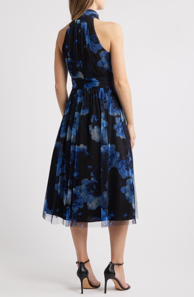 Eliza J Floral Fit & Flare Ilusion Lace Midi Dress, Alternate, color, Navy