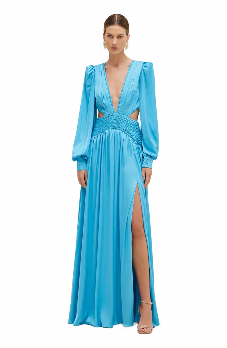PatBO Satin Sunset Long Sleeve Gown, Main, color, 