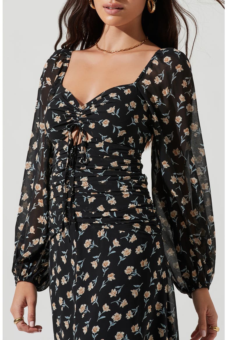 the Label Sweetheart Neck Long Sleeve Midi Dress, Alternate, color, BLACK IVORY FLORAL