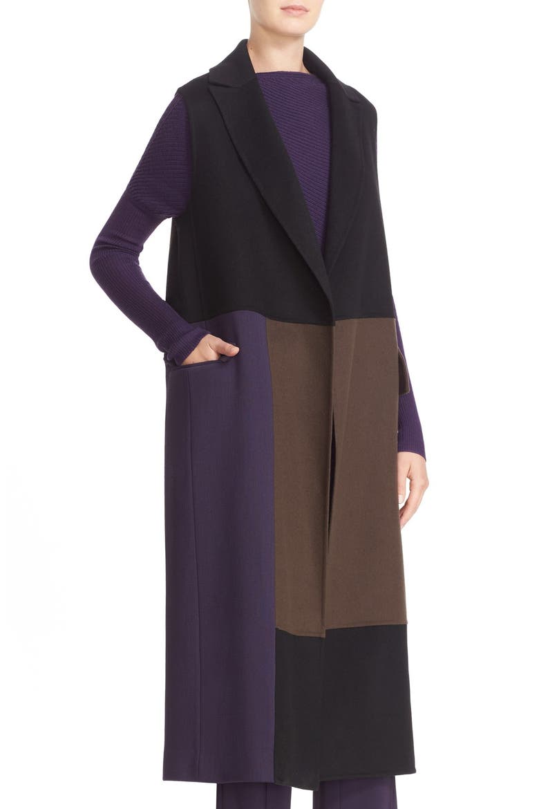 Long Wool Patchwork Vest, Alternate, color, BLACK