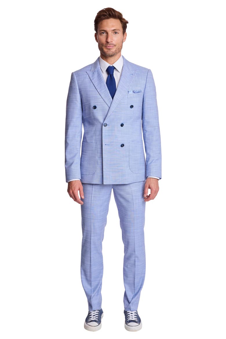 Soho Slim Fit Double Breasted Suit Jacket, Alternate, color, BLUE WHITE PINSTRIPE