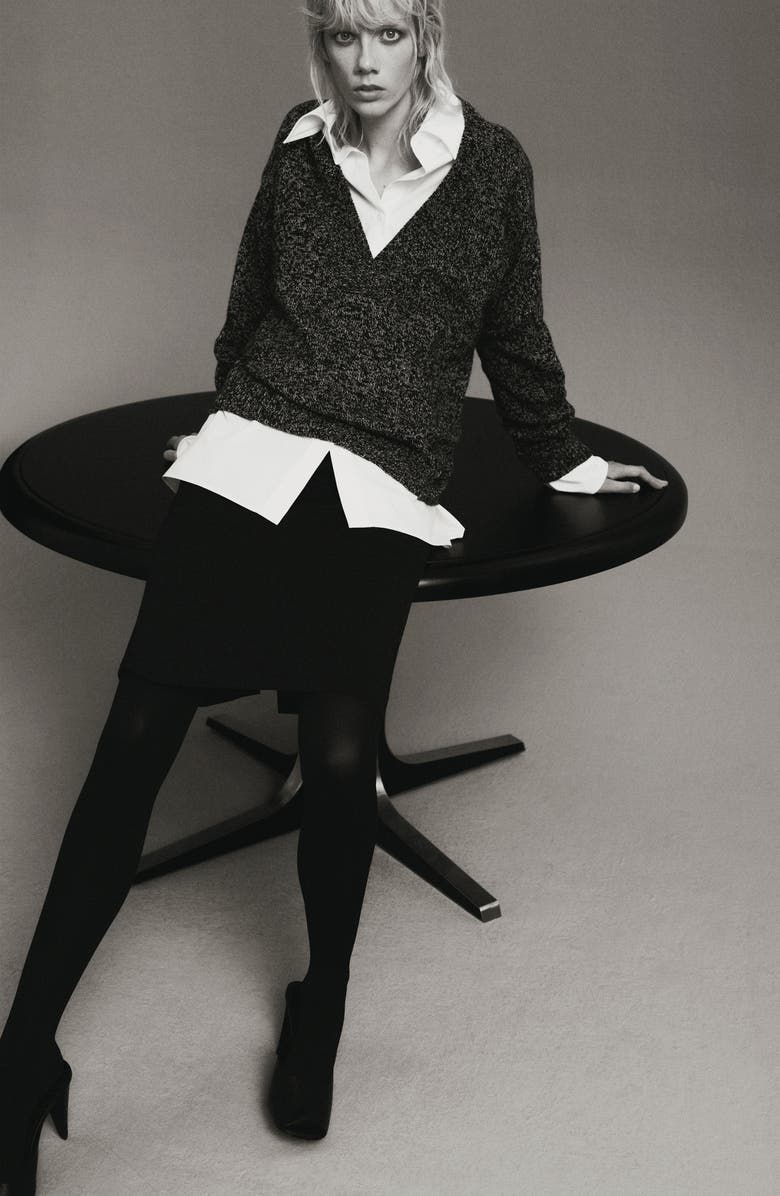 MANGO Marled V-Neck Sweater, Alternate, color, Black