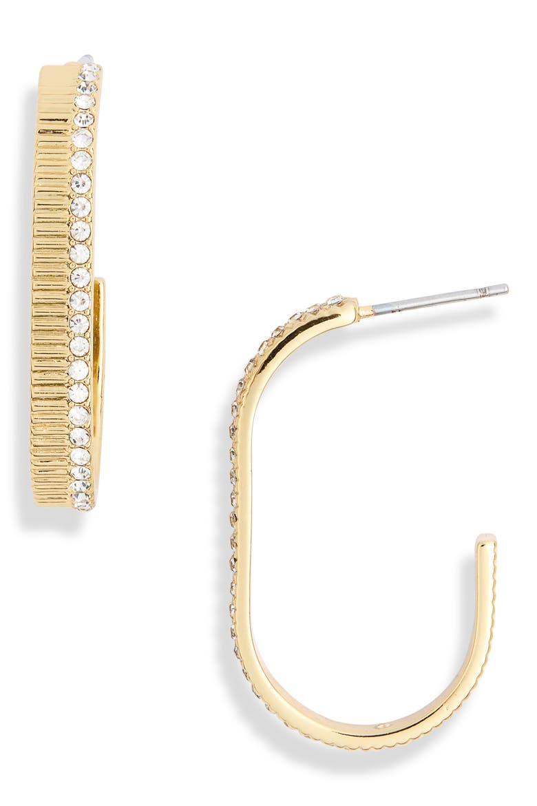 Cubic Zirconia J-Hoop Earrings, Main, color, CLEAR- GOLD