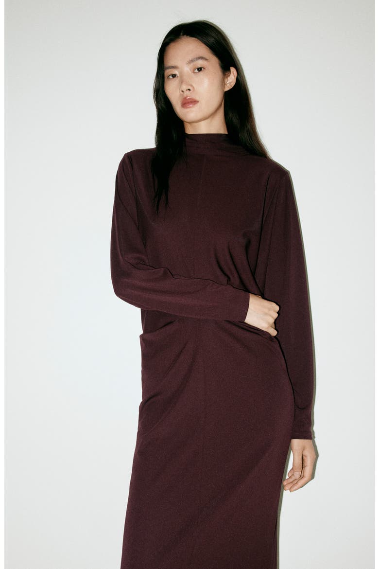 Ruched Long Sleeve Dress, Alternate, color, BURGUNDY