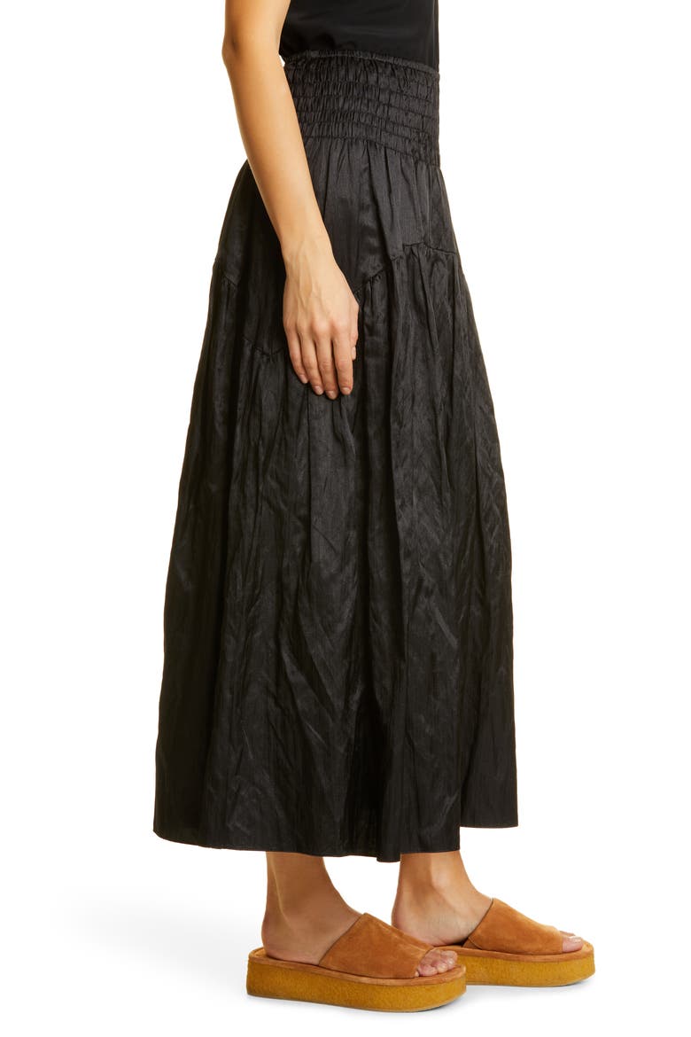 Metallic Smock Waist Tiered Cotton Blend Skirt, Alternate, color, BLACK