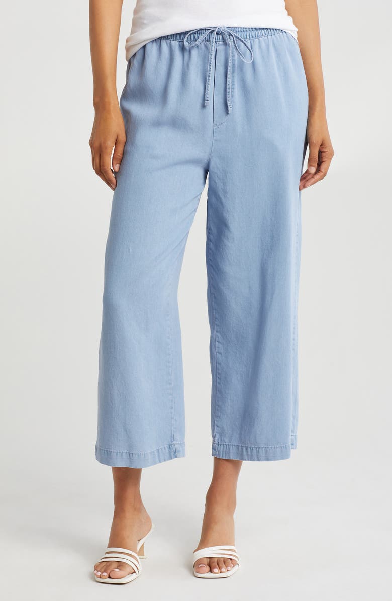 DKNY Tencel<sup>®</sup> Lyocell Cropped Pants, Main, color, Light Chambray