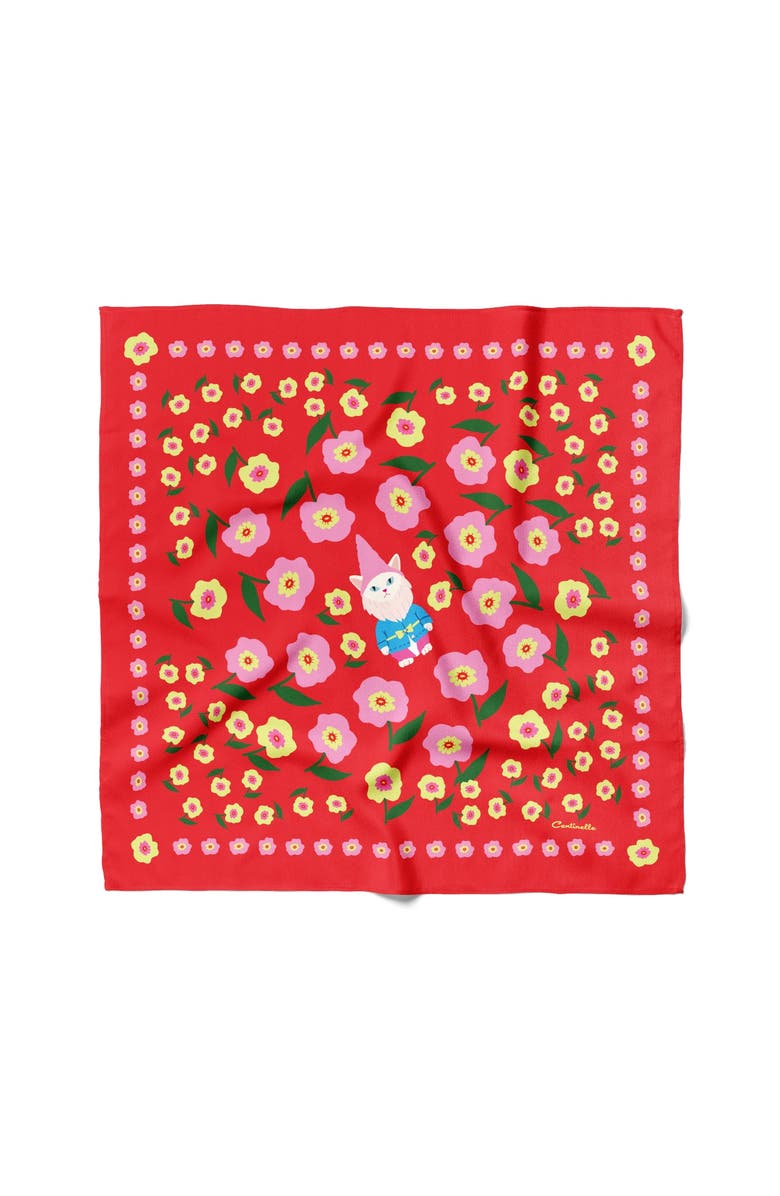 Centinelle Cat Garden Gnome Cotton Silk Bandana, Main, color, Red
