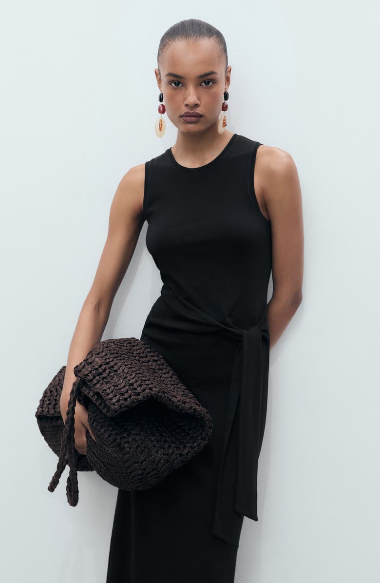 MANGO Knot Cotton Maxi Dress, Alternate, color, Black