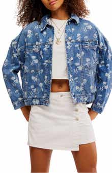 Free People Opal Floral Swing Denim Jacket