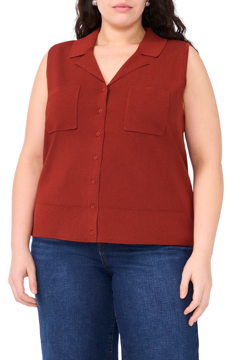 Halogen<sup>®</sup> Notched Collar Sweater Vest, Main, color, Burnt Henna